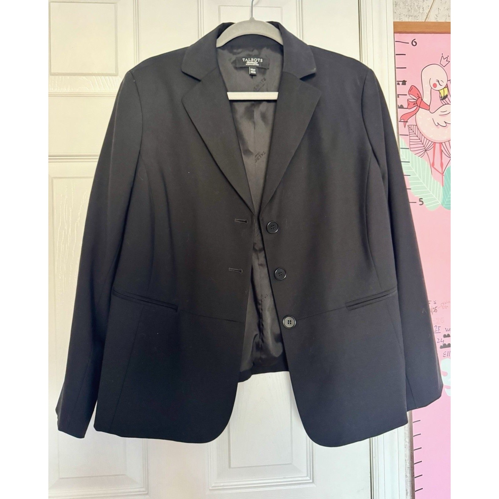 Talbots Womens Wool Black Blazer Size 14w Petite
